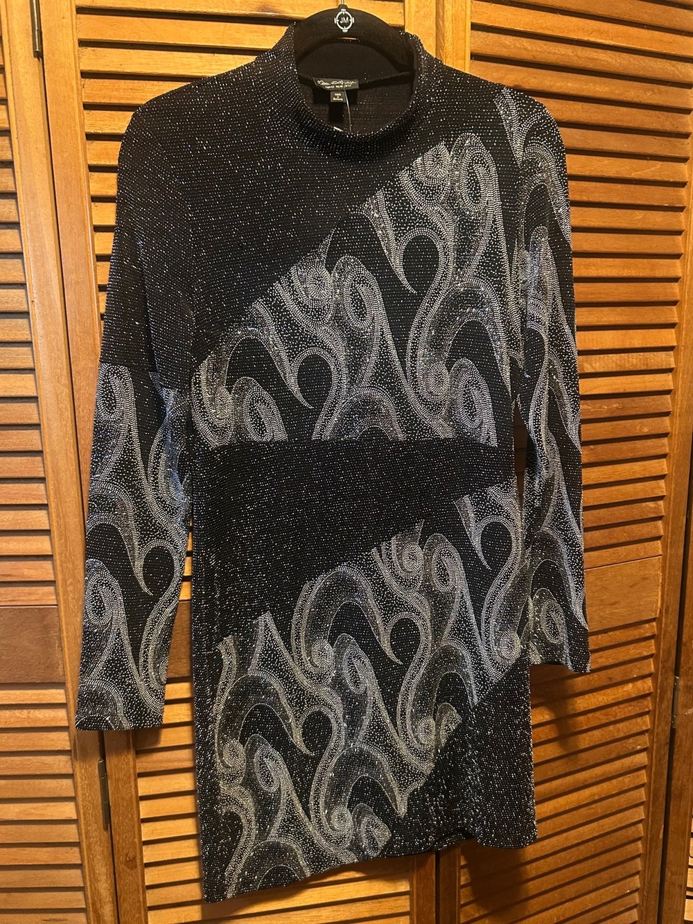 Miss Selfridge Black Stretchy Dress with Silver Glittery Swirl Detail Throughout